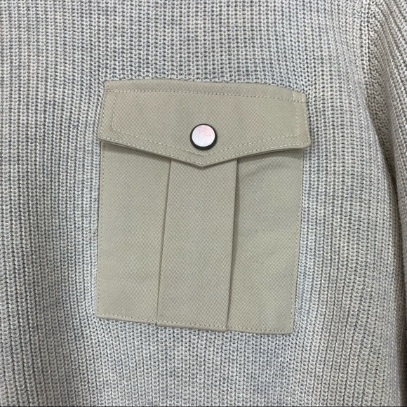 American Rag Men’s Crewneck Sweater With Pocket & Shoulder Patches Cream Gray - Picture 4 of 16